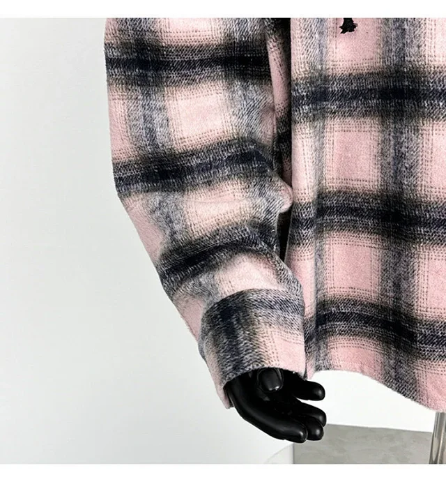 2025 Cyber Men's Plaid Hoodie Shirt Jacket Detail