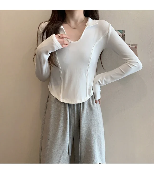 Women's Long Sleeve Cropped Polo Shirt Detail