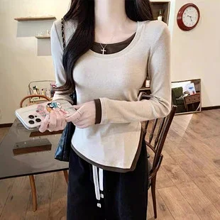 Women's Long Sleeve Striped Mock T-Shirt Detail