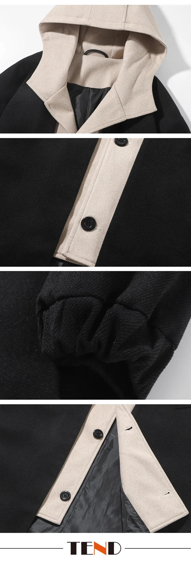 AW24 Men's Faux Two-Piece Hooded Coat Detail