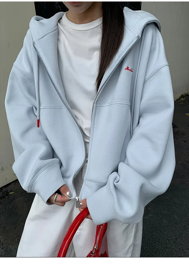 Women's Oversized Cropped Zip Hoodie FW25 Detail