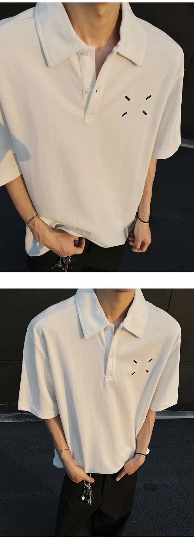 Men's Japanese Minimalist Margiela Embroidered Polo Detail