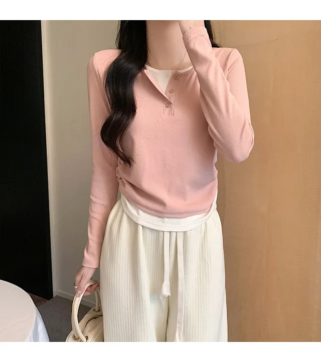 Korean Layered Long Sleeve Cropped Tee Detail