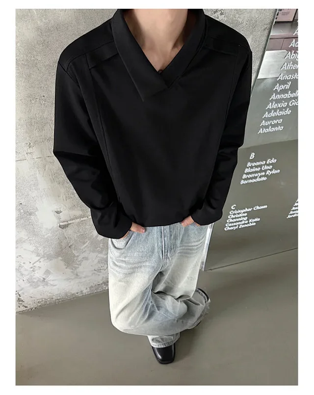 Men's White Deconstructed Polo Long Sleeve Detail