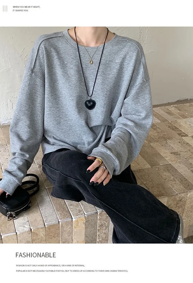 Women's Cotton Loose Long-Sleeve T-Shirt Detail