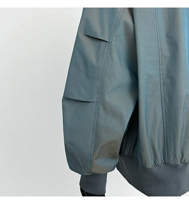 Men's Iridescent Satin Cropped Mandarin-Collar Jacket Detail