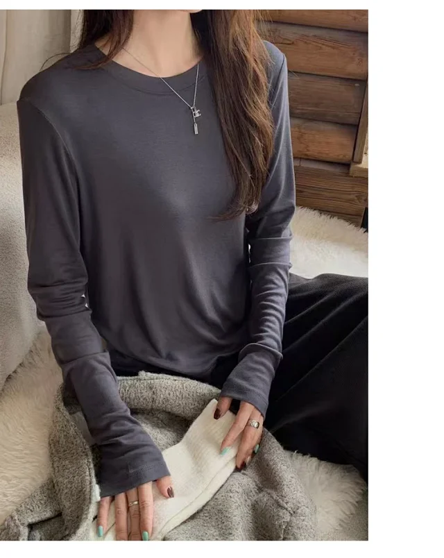 Women's Tencel Round Neck Long Sleeve Tee Detail