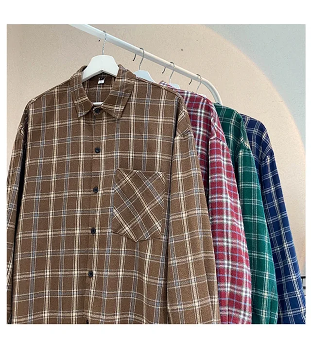 Men's Red Japanese Brushed Plaid Overshirt Detail