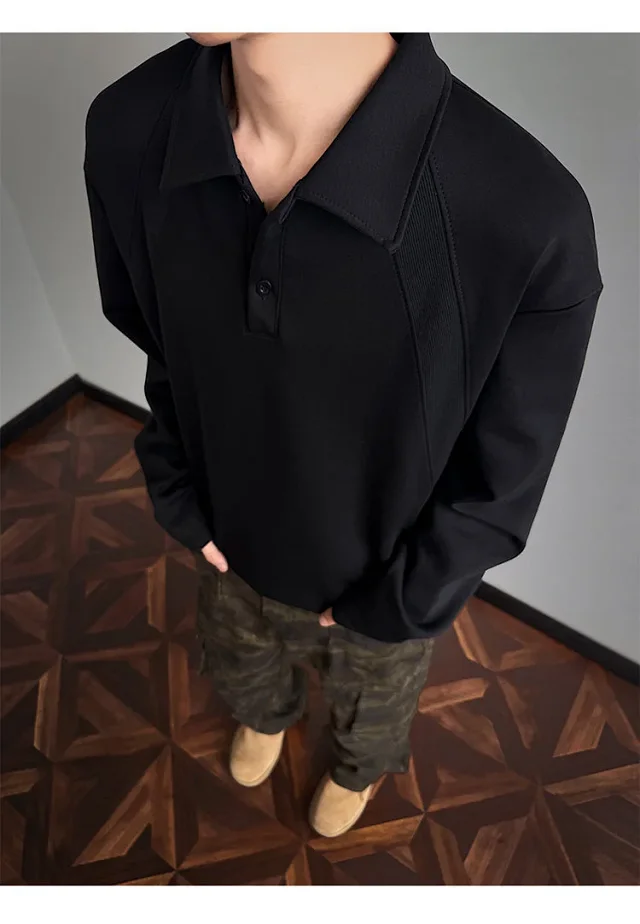 Men's Heavyweight Boxy Deconstructed Long-Sleeve Polo Detail