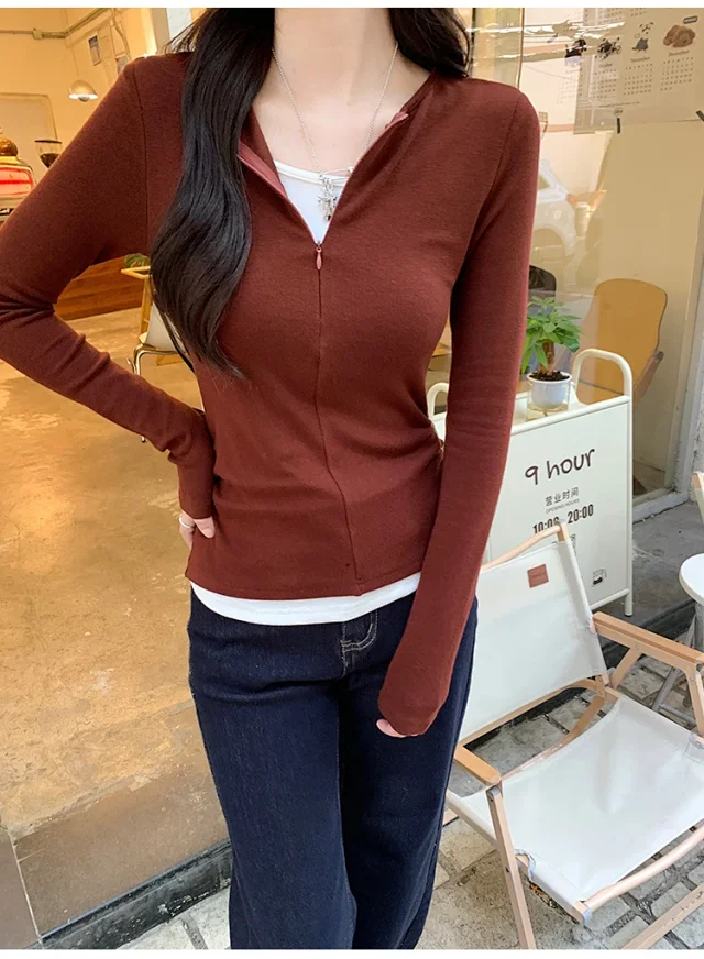 Women's Zip Mock Two-Piece T-Shirt Detail