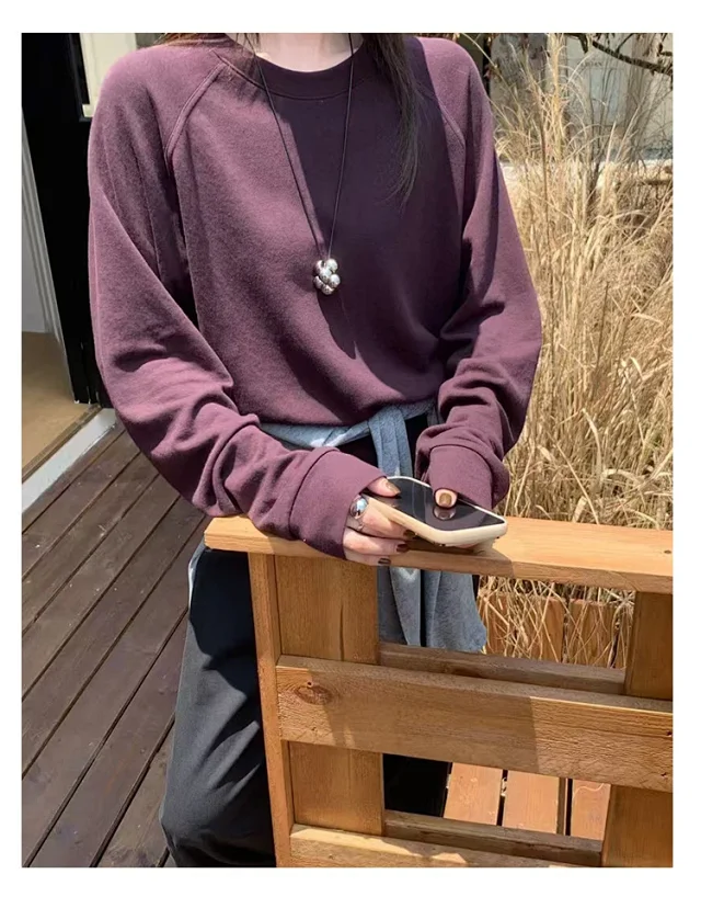 Korean Women's Boyfriend Raglan Long-Sleeve Tee Detail