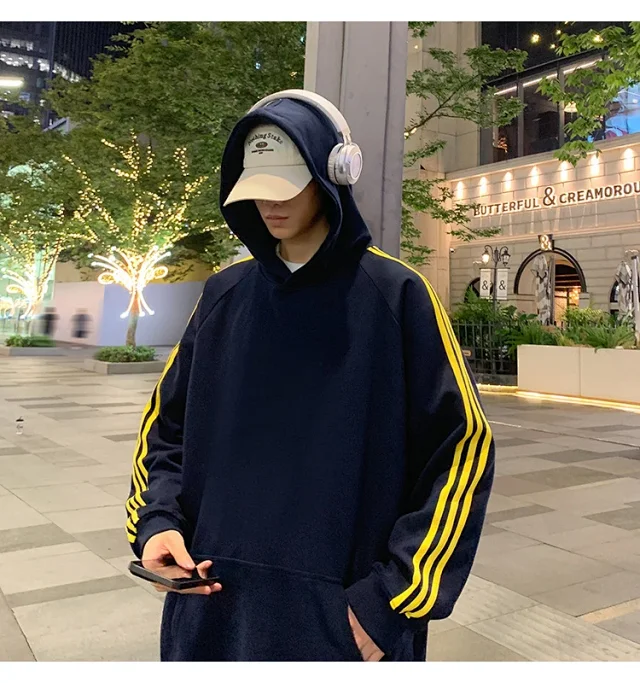 Men's Striped Oversized Casual Hoodie Detail