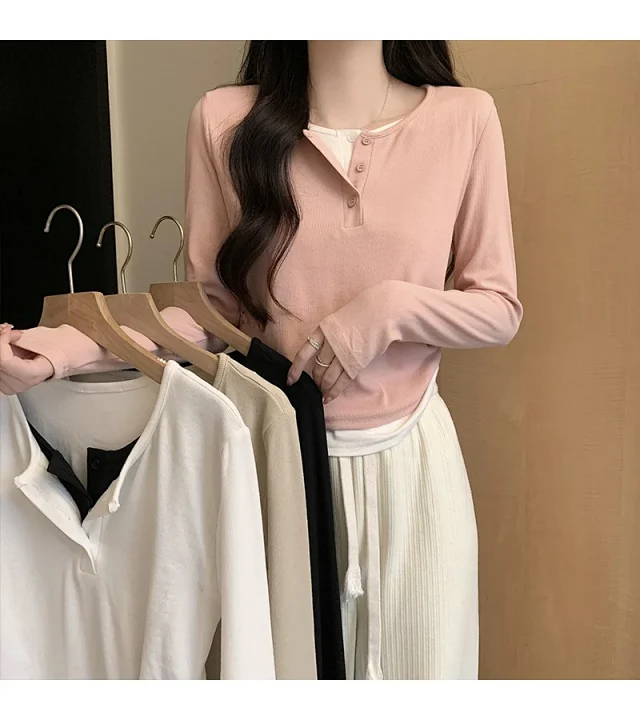 Korean Layered Long Sleeve Cropped Tee Detail