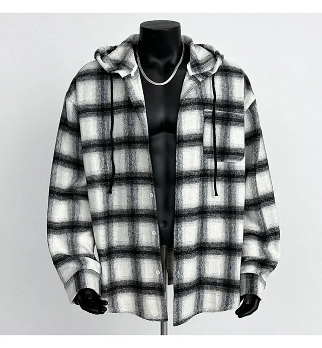 2025 Cyber Men's Plaid Hoodie Shirt Jacket Detail