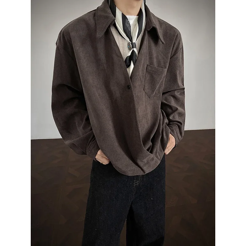 Men's French Style Long-sleeve Shirt in Maillard Lazy Wind
