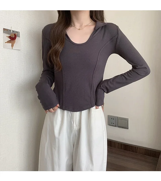 Women's Long Sleeve Cropped Polo Shirt Detail