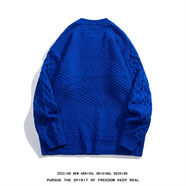 Oversized Casual Matching Men's Klein Blue Sweater Detail