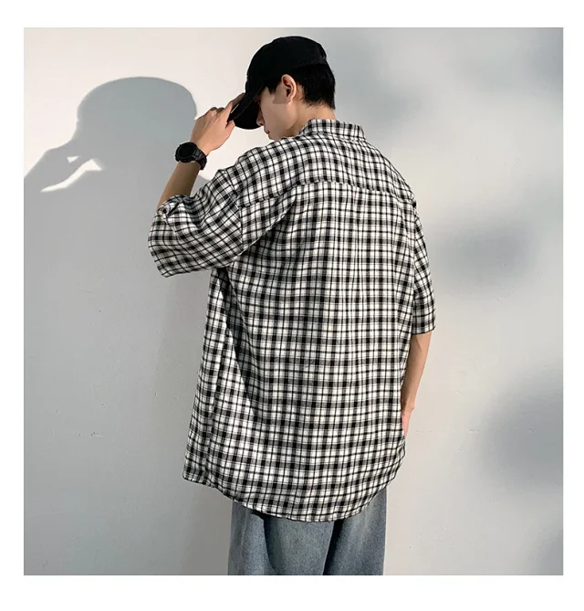 Men's Casual Checked Short Sleeve Shirt Detail