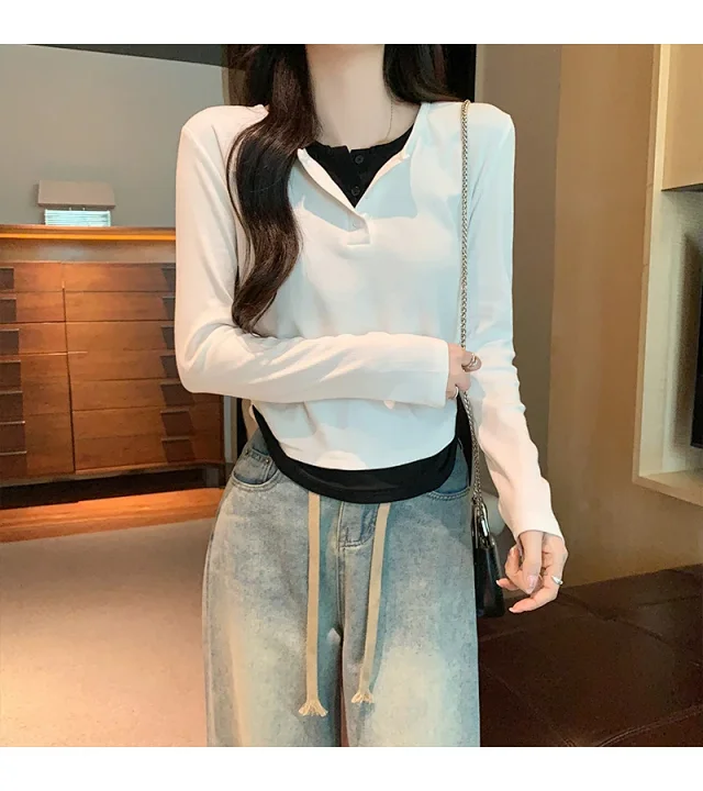 Korean Layered Long Sleeve Cropped Tee Detail
