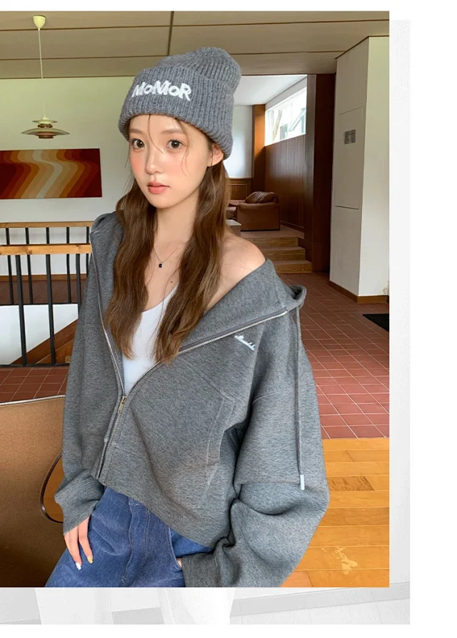 Women's Oversized Cropped Zip Hoodie FW25 Detail