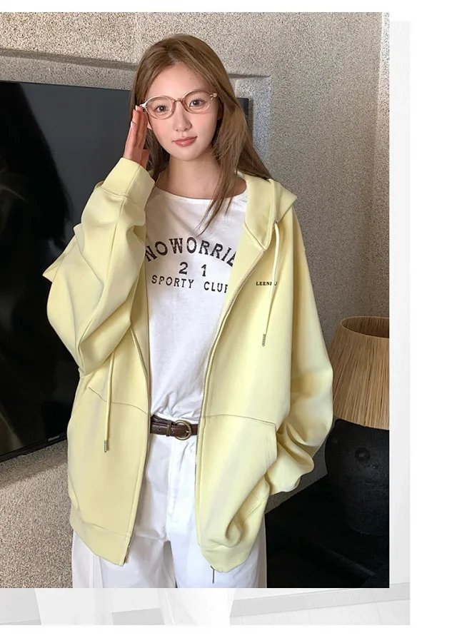 2025 Korean Women's Heavyweight Zip Hoodie Detail