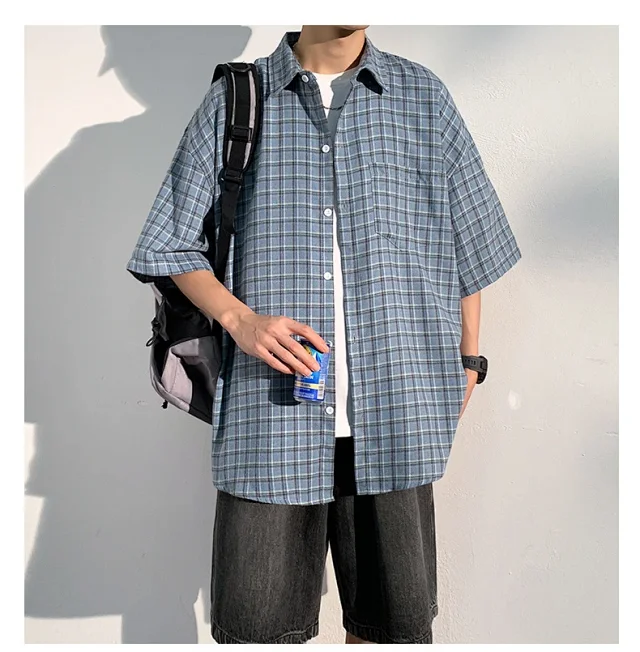 Men's Casual Checked Short Sleeve Shirt Detail