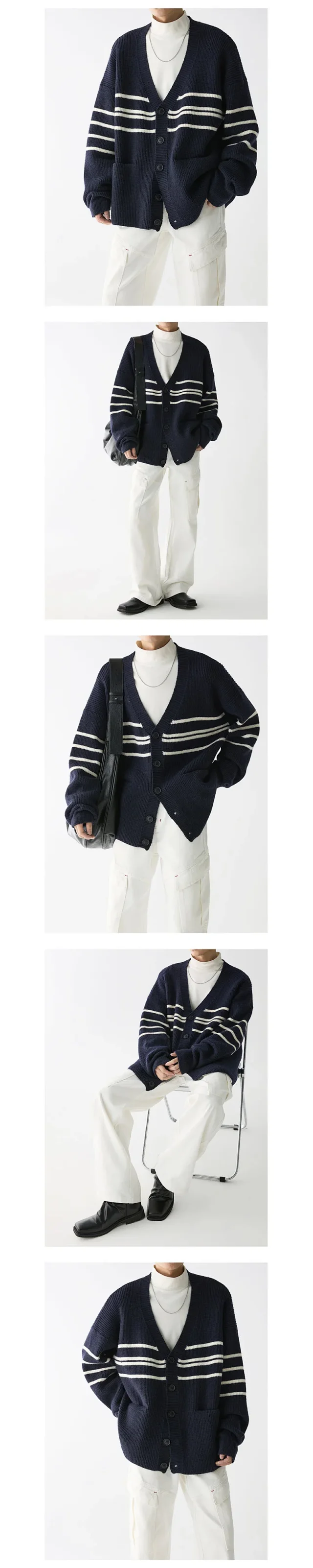 Autumn Men's V-Neck Knit Cardigan Detail