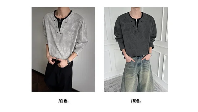 Men's Half-Zip V-Neck Tie-Dye Long-Sleeve T-Shirt Detail