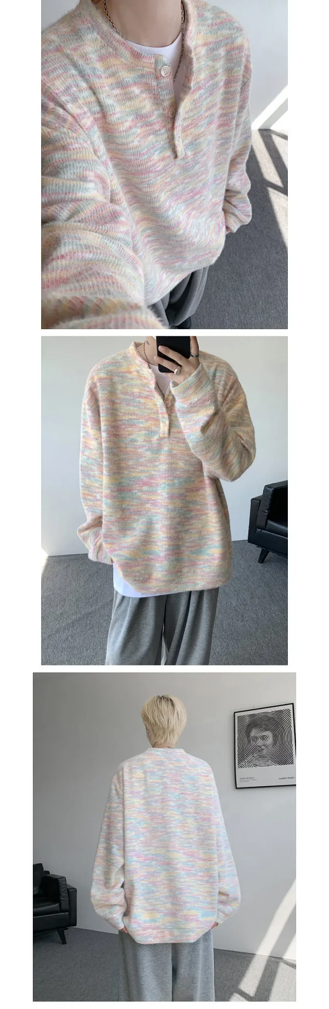 Cleanfit Colorful Unisex Loose Henley Hoodie Detail