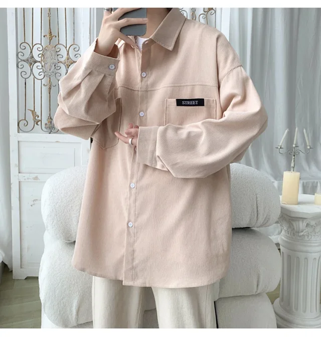 Men's Oversized Washed Corduroy Work Shirt Detail
