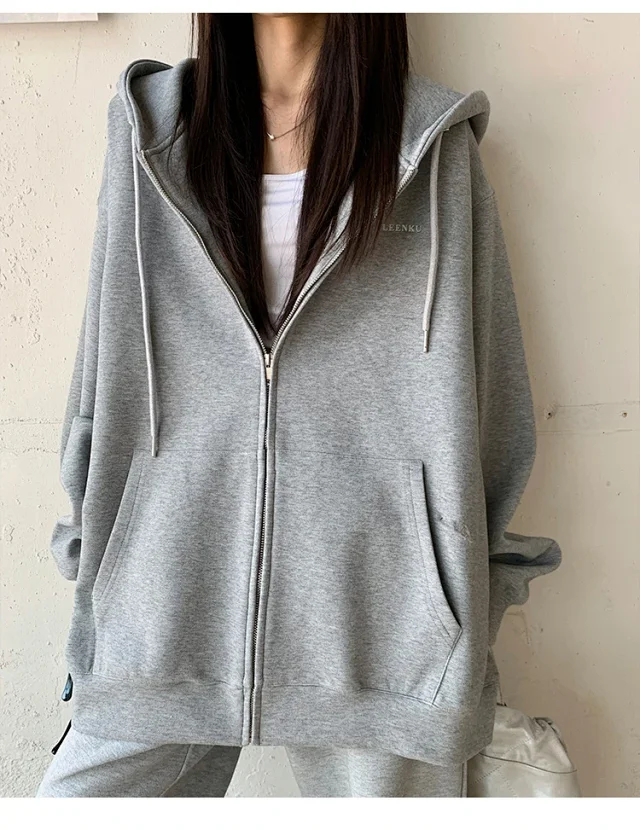 2025 Korean Women's Heavyweight Zip Hoodie Detail