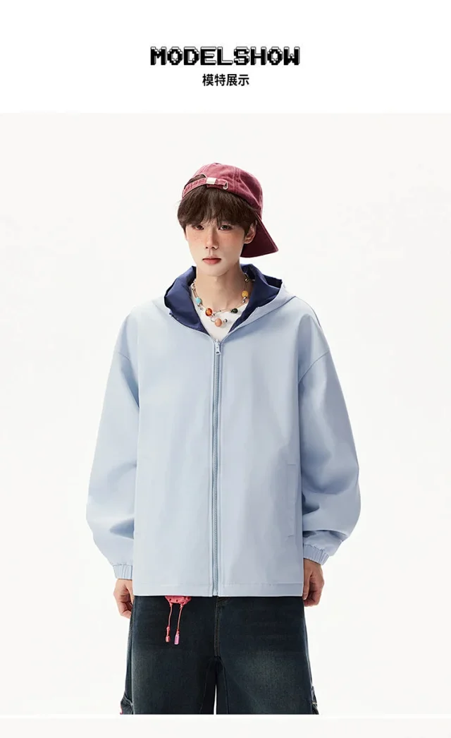 Reversible Waterproof Windbreaker Unisex Fall Detail