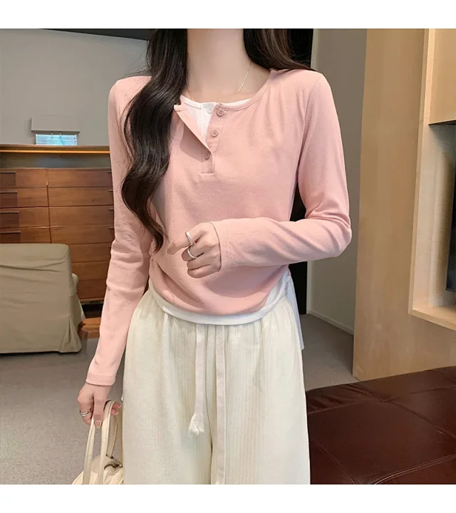 Korean Layered Long Sleeve Cropped Tee Detail