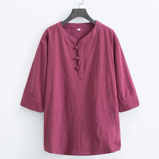 Feng Cotton-Linen Vintage Men's Chinese T-Shirt Detail