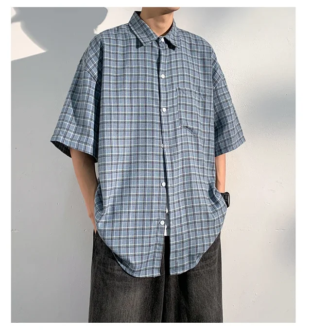 Men's Casual Checked Short Sleeve Shirt Detail