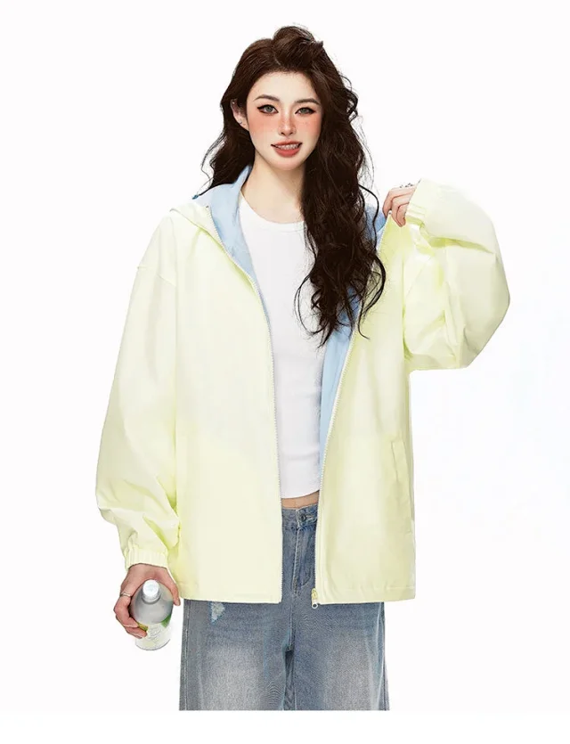 Reversible Waterproof Windbreaker Unisex Fall Detail