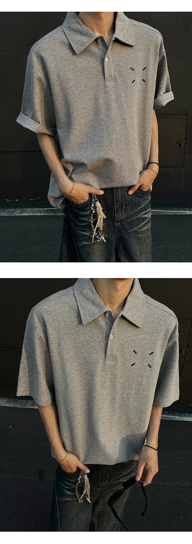Men's Japanese Minimalist Margiela Embroidered Polo Detail