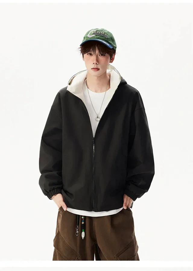 Reversible Waterproof Windbreaker Unisex Fall Detail