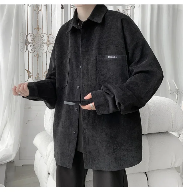 Men's Oversized Washed Corduroy Work Shirt Detail