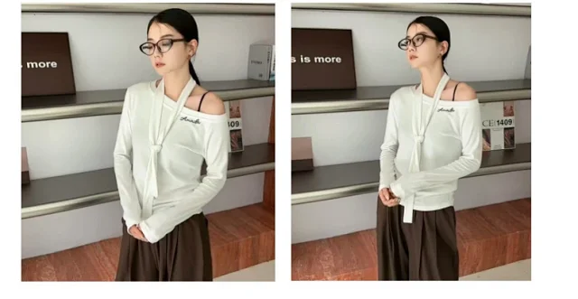 New Korean Off-Shoulder Slimming Women's Top Detail