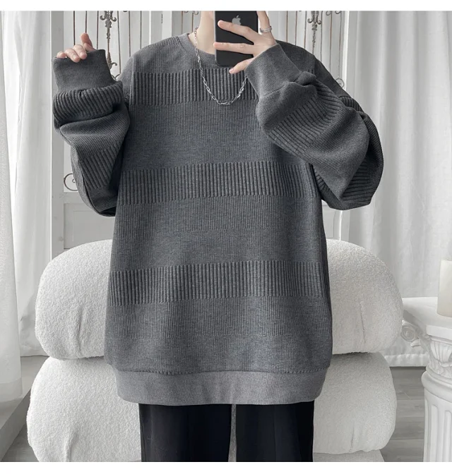 Men's Grey Jacquard Long Sleeve Tee Detail
