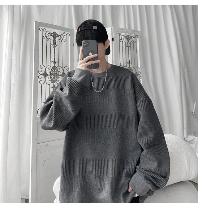Men's Grey Jacquard Long Sleeve Tee Detail