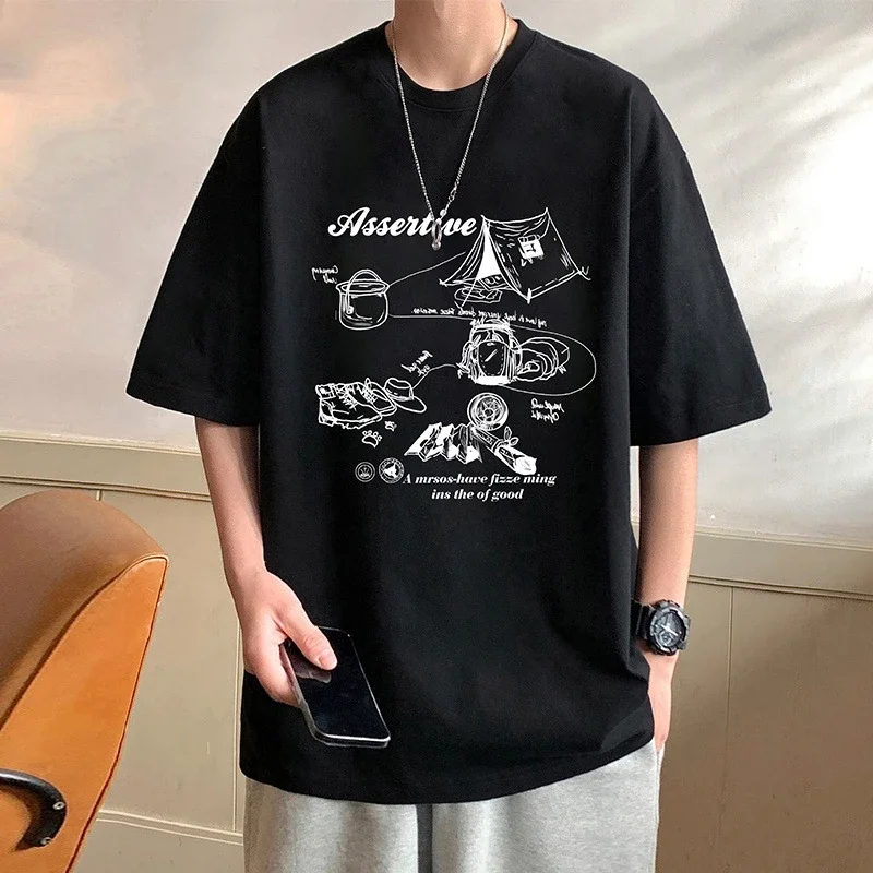 Men's HK Style Oversized Cartoon T-shirt
