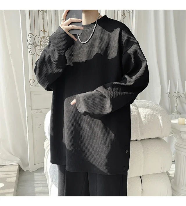 Men's Solid Textured Button-Front Long-Sleeve T-Shirt Detail