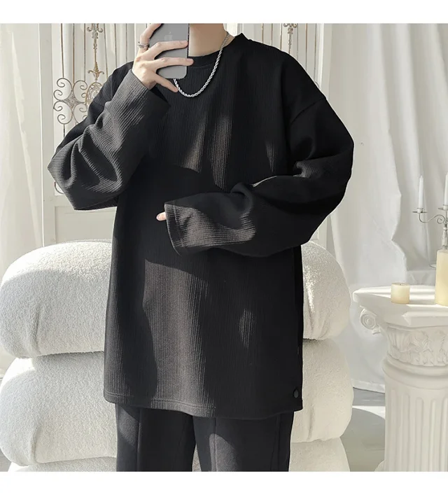 Men's Solid Textured Button-Front Long-Sleeve T-Shirt Detail