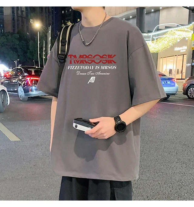 Men's Summer New Loose Crew Neck T-shirt Detail