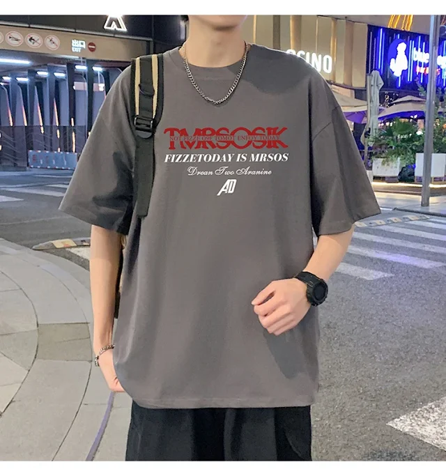 Men's Summer New Loose Crew Neck T-shirt Detail