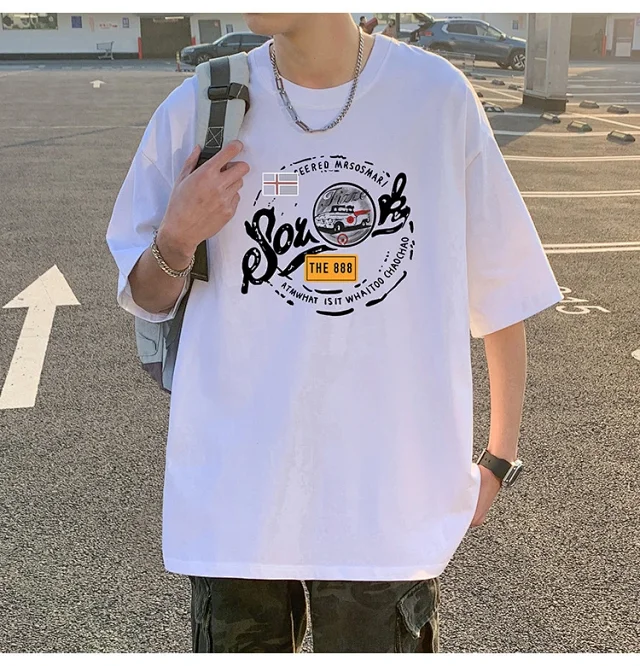 Men's Summer Cotton T-Shirt Loose Fit Detail