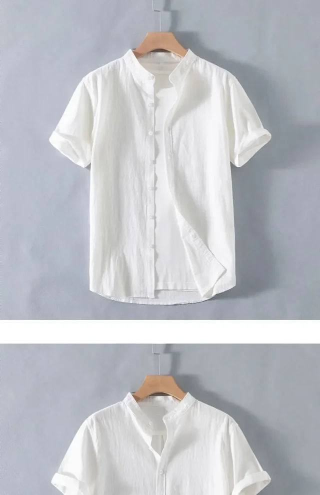 Men's Cotton-Linen Summer Short Sleeve Shirt Detail