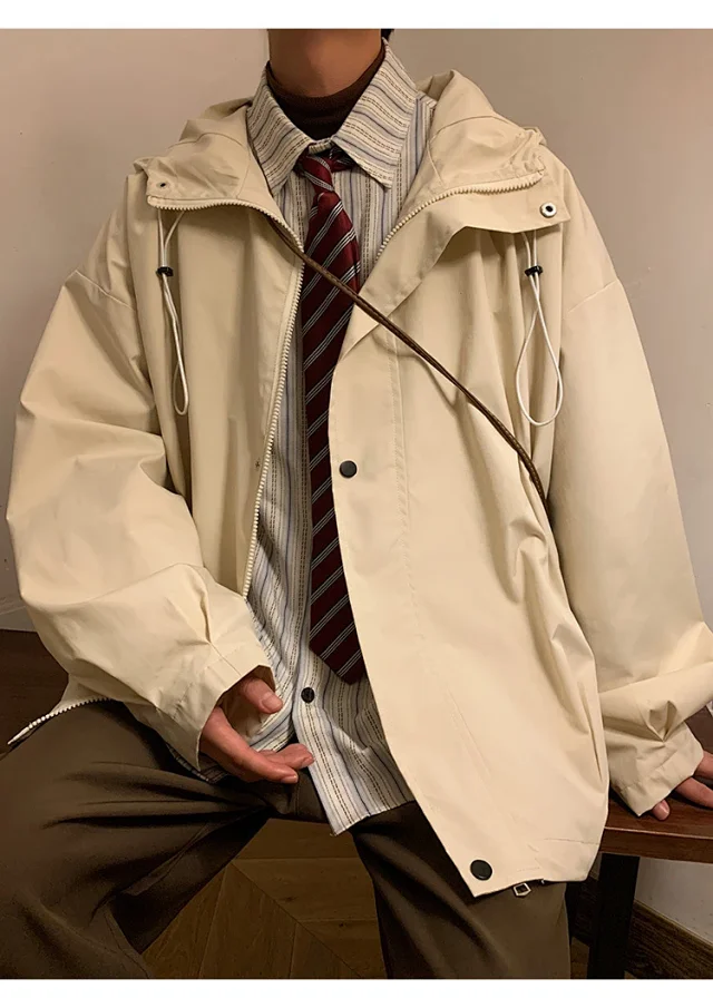 Autumn/Winter Men's HK Loose Casual Hooded Jacket Detail